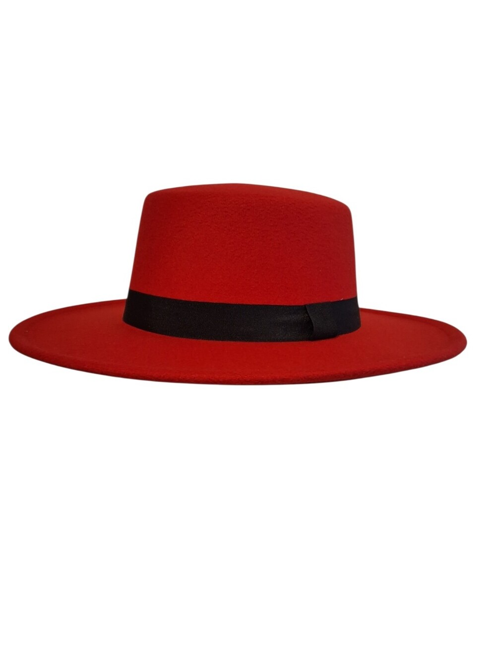 Authentic flaminco Red Wide-Brim Wool Fedora with Black Band